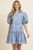 PINCH Jesse Geometric Print Puffed Sleeve Mini Dress