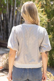 Odette Ribbed Knit Band Solid Faux Leather VOY Top