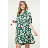 Aurora Puff Sleeve Flower Print Midi THML Dress