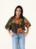 THML Victoria Floral Print Top with Bubble Hem
