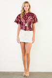 Lizeth Short Sleeve Print Tie Tassel THML Top