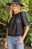 Leah Ribbed Knit Band Solid Faux Leather VOY Top