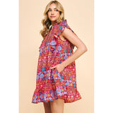 Amberlyn Floral Print Pintuck Mini PINCH Dress