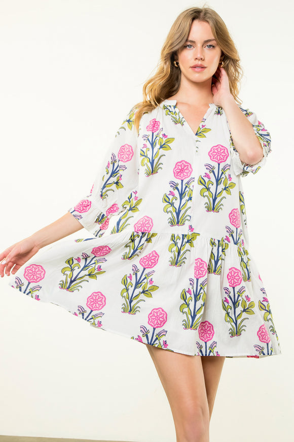 Reanna Short Sleeve Flower Print THML Dress