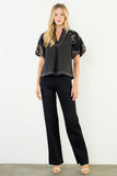 THML Grace Puff Sleeve Embroidered Top