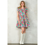 Aretha Flutter Sleeve Floral Midi THML Dress