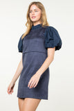 Ellie Navy Puff Sleeve Suede THML Dress