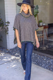 Madelyn Cowl Neck Contrast Binding Detailed Houndstooth VOY Poncho