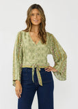 Lovestitch Hadley Button Down Front Tie Wide Sleeve with Lace Trim Top