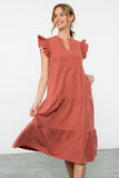 Reini Flutter Sleeve Tiered THML  Dress-SALE