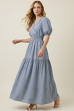 PINCH Lara Striped Puffed Sleeve Tiered Maxi Dress
