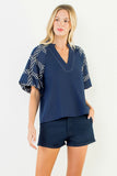THML Anita Puff Sleeve Embroidered Top