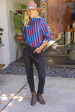 Tricia Side Cover Button Puff Sleeve Stripe VOY Top