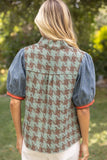 Cleo Stripe Denim Sleeve Houndstooth Tweed VOY Top