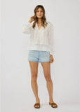Lovestitch Natalia Long Sleeve with Pintucks and Lace Trim Top