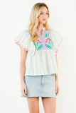 THML Adley Flutter Sleeve Embroidered Top