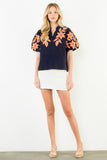 THML Briar Corduroy Embroidered Puff Sleeve  Top