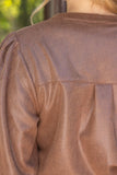 Octavia 3/4 Sleeve Button Down Solid Faux Leather  VOY Top