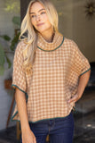 Natalie Cowl Neck Contrast Binding Detailed Houndstooth VOY Poncho