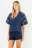 THML Anita Puff Sleeve Embroidered Top