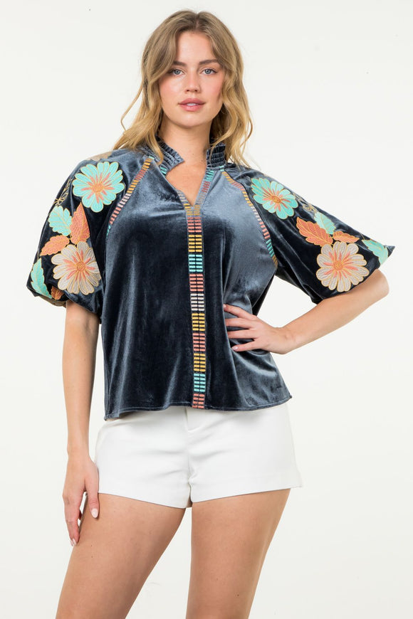 Amelia Embroidered Puff Sleeve THML Top