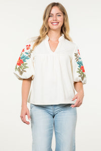 Hayden Embroidered Puff Sleeve THML Top