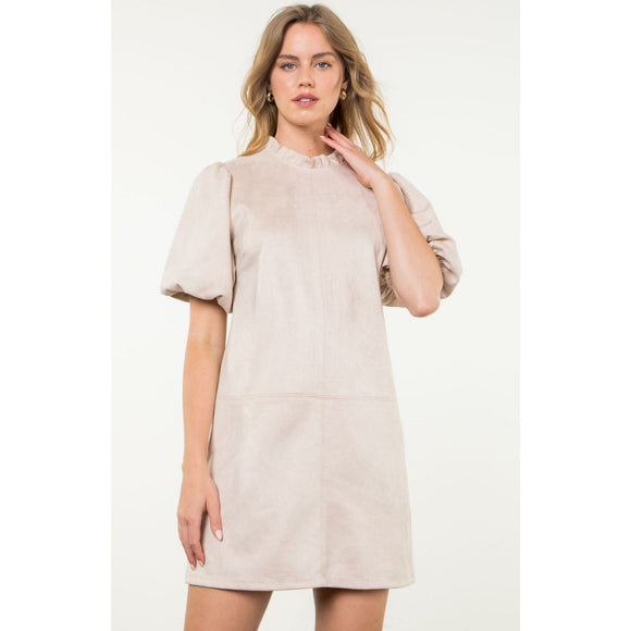 Hattie Short Sleeve Cream Suede THML Dress