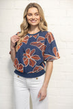 Angelina Contrast Band Detailed Floral Embroidery VOY Top