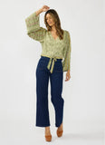 Lovestitch Hadley Button Down Front Tie Wide Sleeve with Lace Trim Top