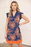 Polly Ruffle V Neck Large Floral Embroidered VOY Dress
