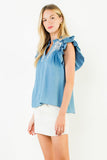 THML Celeste Ruffle Sleeve Embroidered Top