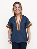 THML Piper Denim Top With Suede Contrast