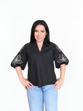 THML Ana Embroidery Detail Puff Sleeve  Top