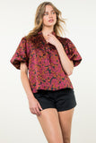 Cecilia Puff Sleeve Flower Pattern THML Top SALE