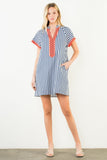 THML Angie Short Sleeve Striped Detail V Neck Dress