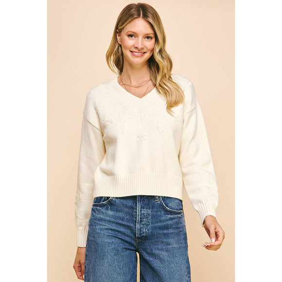 Ronan V Neck Flower Embroidered PINCH Sweater