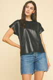 Adair Faux Leather Cap Sleeve Pinch Top