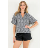 Rosalie Puff Sleeve Print THML Top