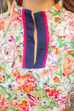 Violetta Contrast Quarter Placket Self Tie Floral VOY Top