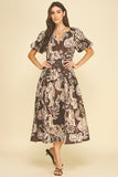PINCH Marcie Paisley Puff Sleeve Midi Dress