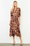 THML Abley Tie Waist Flower Print Midi Dress