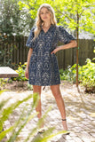 Daphne Smocked V Neck Jacquard Shift VOY Dress