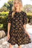 Julian Rose Printed Tier Puff Sleeve VOY Dress