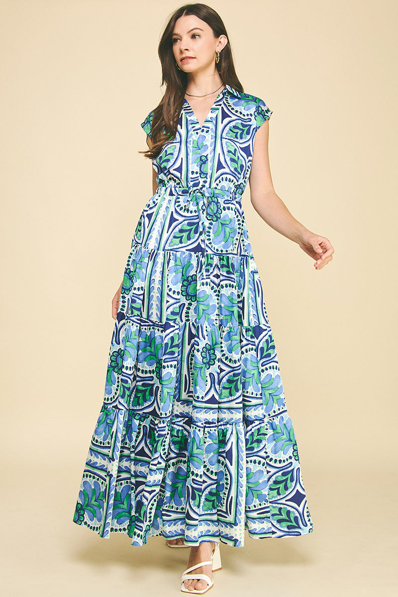 Madison Floral Multi Color Tiered Maxi Pinch Dress- Sale S Madison Floral Multi Color Tiered Maxi Pinch Dress- Sale S