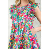 Aretha Flutter Sleeve Floral Midi THML Dress