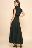 Liza Black Satin Tiered  Maxi PINCH Dress