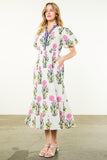 Nicole Puff Sleeve Flower Print Maxi THML Dress