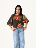 THML Victoria Floral Print Top with Bubble Hem