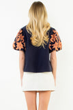THML Briar Corduroy Embroidered Puff Sleeve  Top