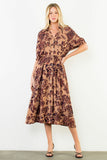 THML Abley Tie Waist Flower Print Midi Dress